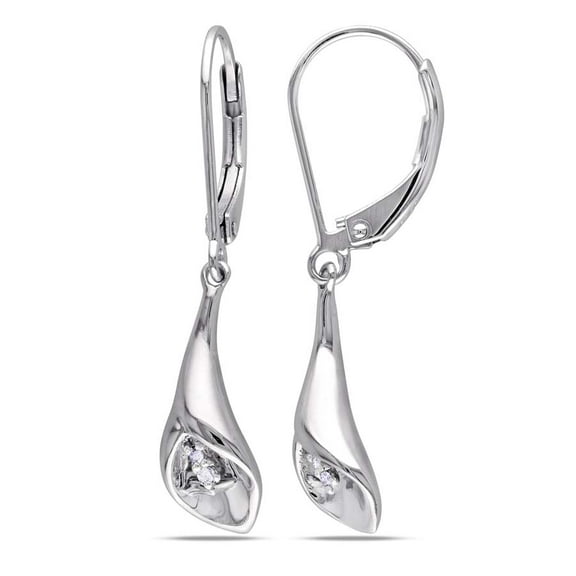 AMOUR Diamond Calla Lily Leverback Earrings In Sterling Silver