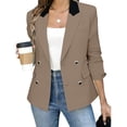 thumbnail image 3 of TGSLY Color Block Notched Lapel Blazer for Women Lightweight Double Breasted Button Long Sleeve Suit Coat with Shoulder Pads Loose Solid Color Jacket with Pockets L, 3 of 8