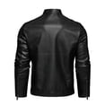 thumbnail image 3 of Men's Solid Color Stand Collar Leather Jacket, Single Piece, Stylish and Durable, Perfect for Casual Wear, All Seasons, 3 of 13