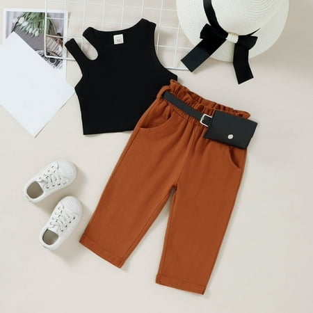 

Cathalem Crop Top And Skirt Set for Teens Summer Toddler Girls Sleeveless Ribbed Vest Tops And Pants Girls Sweatsuits Size 14-16 Childrenscostume Orange 4-5 Years