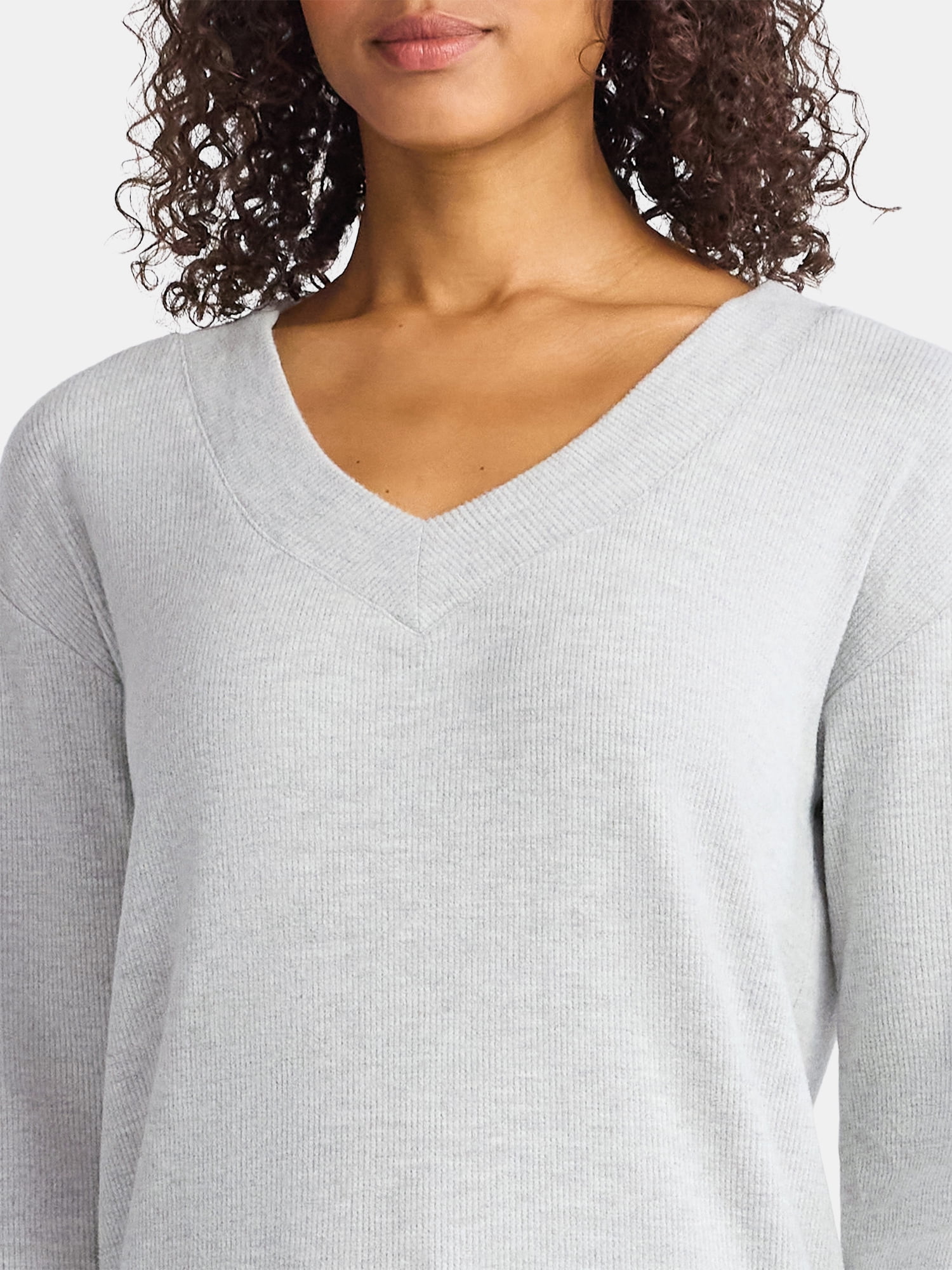 Lissome Women’s Soft Double Brushed Waffle Knit Long Sleeve V-yoke top and Jogger Pant Pajama Set , Sizes S-3X