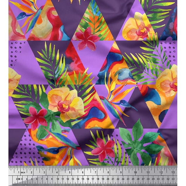 Soimoi Rayon Fabric Check,Leaves & Tropical Flower Print Fabric by Yard 56 Inch Wide