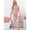 thumbnail image 2 of DARING DIVA Women's Pajama Set Button Down Soft Short Sleeve Long Pants 2XL Grey Pink, 2 of 7