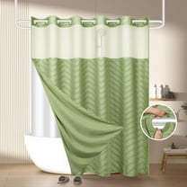 Zrodlmo Tufted Striped No Hook Shower Curtain, Water-Repellent Washable Boho Fabric Bathroom Curtain, 71" x 74", Green