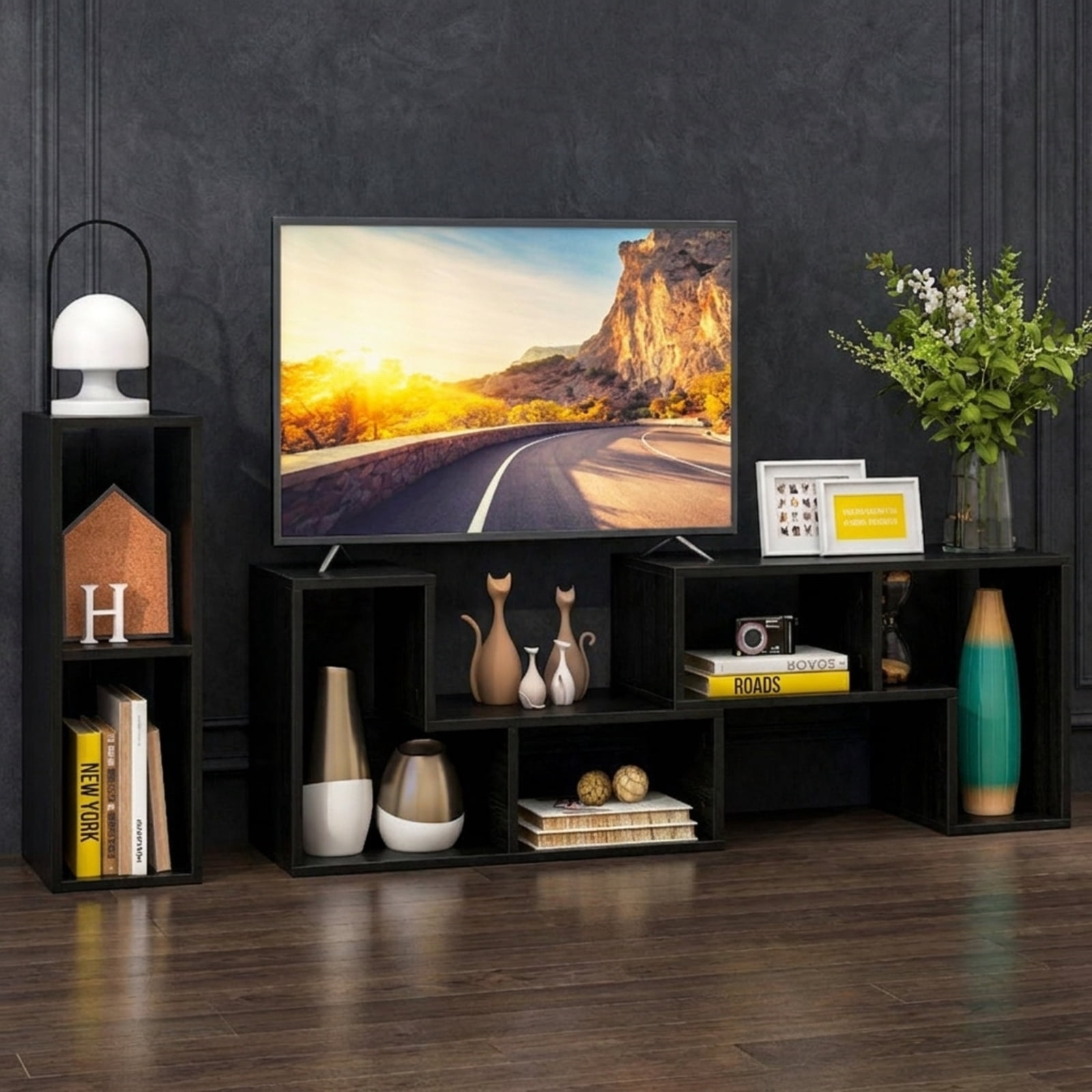 Furnibear 3-Piece Adjustable TV Stand for 65 Inch TV, Modular Entertainment Center with Shelves, Black