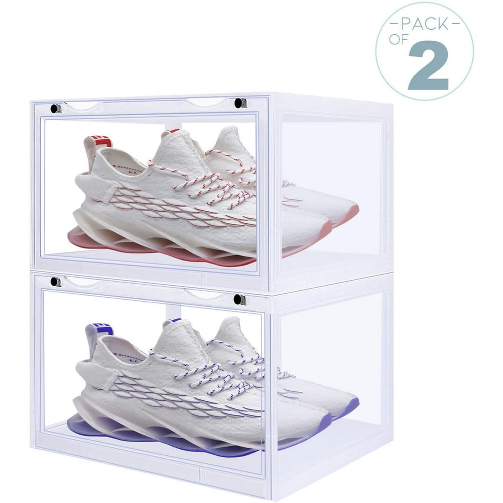 clear stackable shoe storage bins