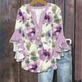thumbnail image 2 of GERsome Womens 3/4 Ruffle Sleeve T-Shirts Button Down V Neck Summer Tunic Tops Casual Loose Fit Floral Print Work Business Blouses, Sizes S-2XL, 2 of 5
