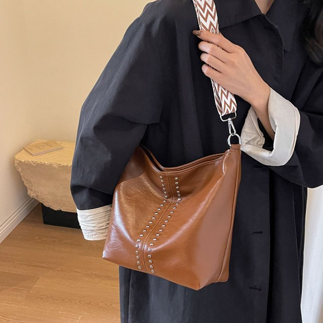 Bolso bandolera Retro para mujer, bolso bandolera de moda de Color sólido de cuero PU de gran capacidad