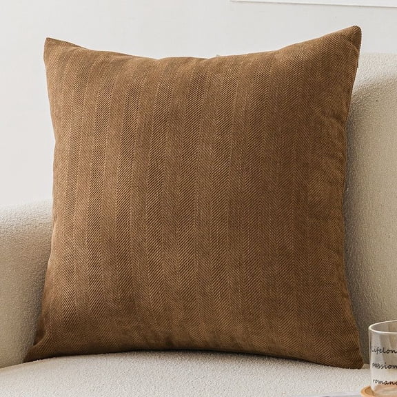 Caramel Brown Chenille Throw Pillow Cover, Soft Textured Decorative Cushion Case for Sofa Couch and Living Room Decor