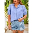 thumbnail image 5 of PRETTYGARDEN Women's Summer Button Down Shirts Short Lantern Sleeve V Neck Cotton Cute Dressy Casual Ladies Tops Blouses, 5 of 6