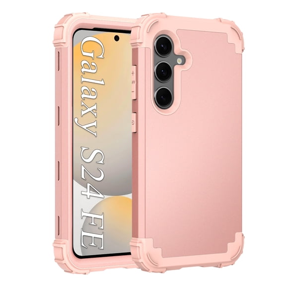 Decase for Samsung Galaxy S24 FE Case,Heavy Duty Hard Case for Galaxy S24 FE,Shockproof 3-Layer Hybrid Cover,Rosegold