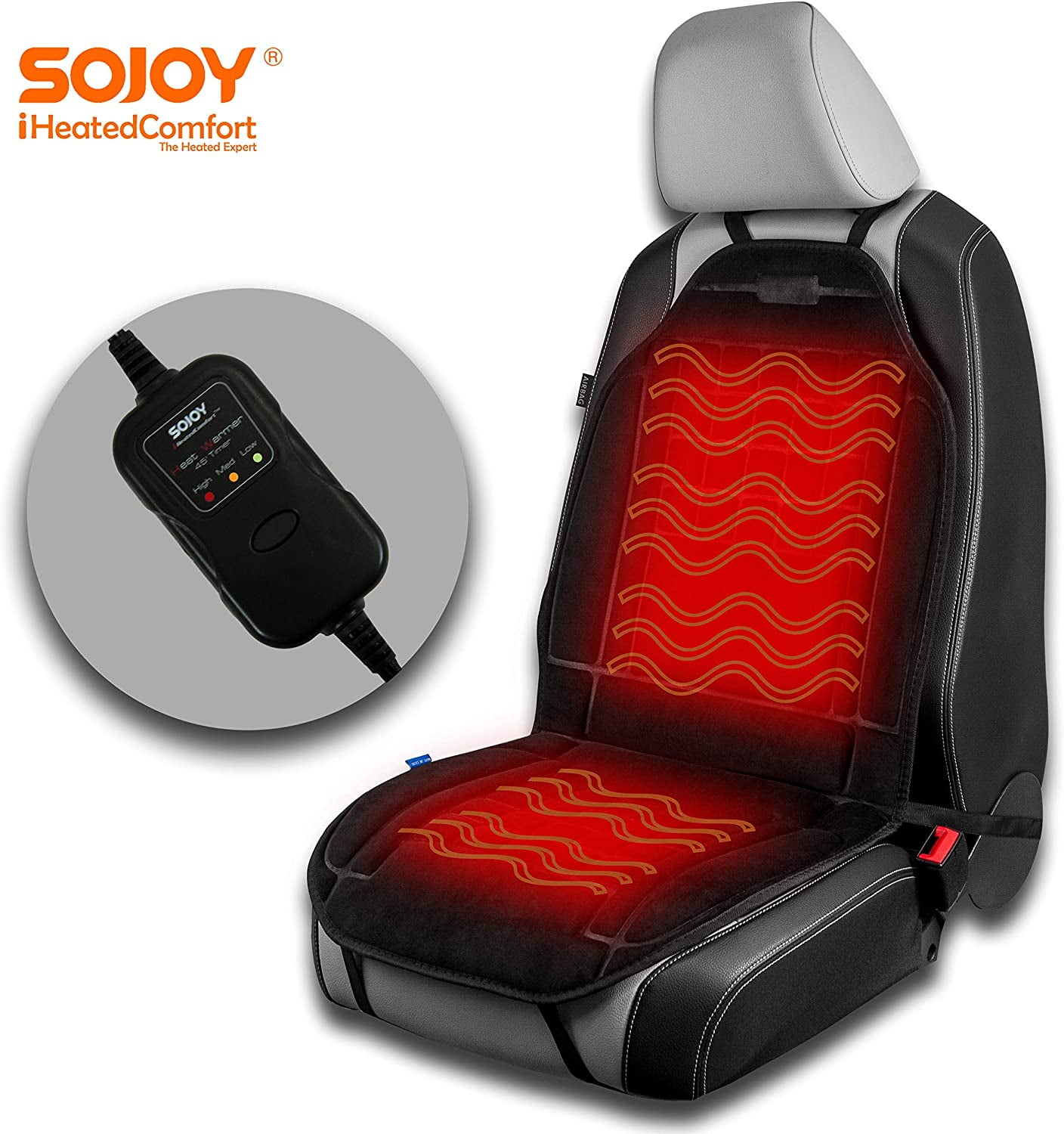 Sojoy Heated Car Seat Cushion-3 Fast Heating Pads with Auto Shut Off Timer-Car Seat Warmer Seat Heater for Cold Winter Days(Black) by Sojoy
