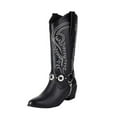 thumbnail image 5 of Embroidery Cowboy Boots for Women Strappy Riding Mid Calf Boots Country Concert Cowgirl Boots, 5 of 5