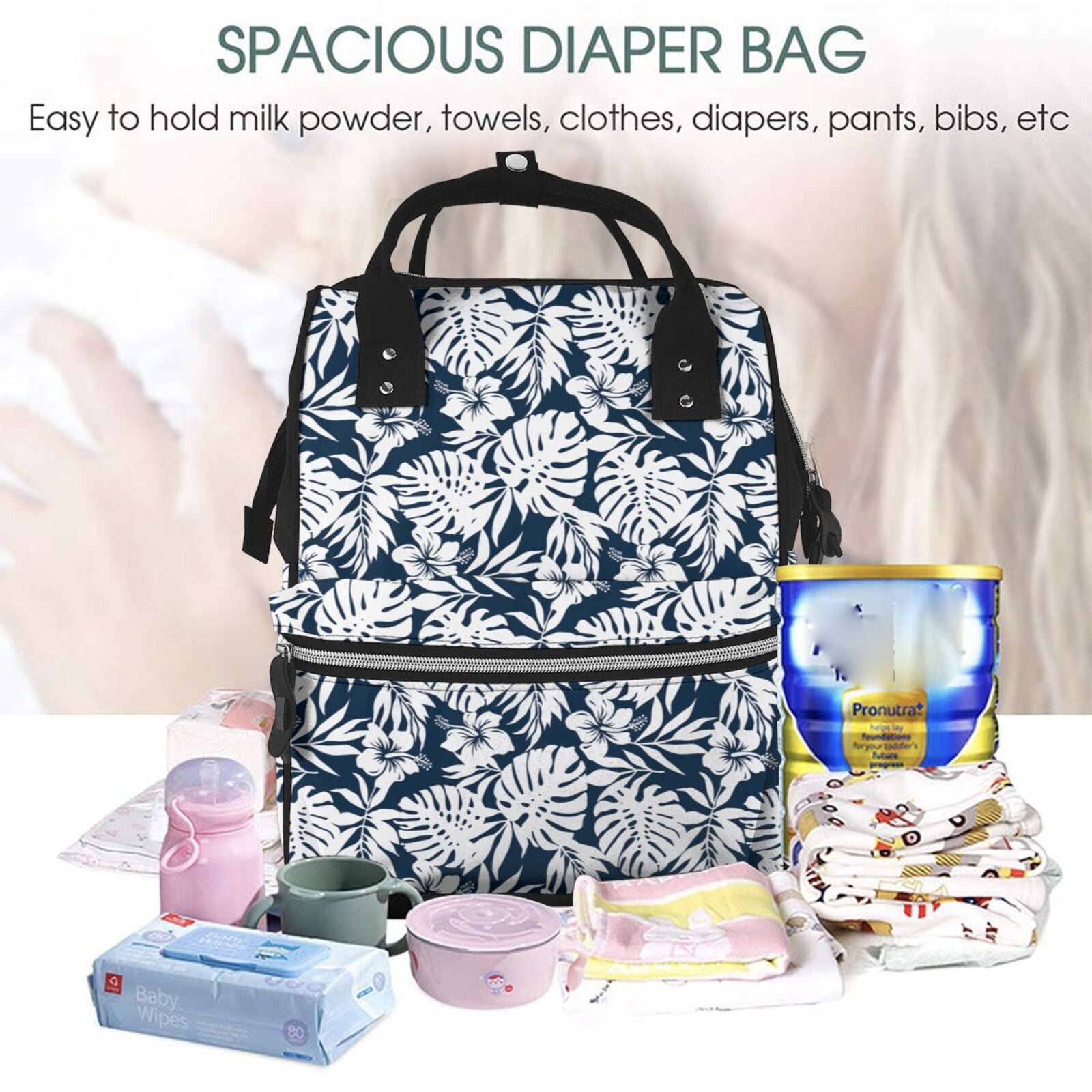 Ratiio Hawaiian Style Mummy Backpack - Waterproof Twill Canvas, Large Capacity Diaper Bag with Multiple Pockets and Adjustable Straps
