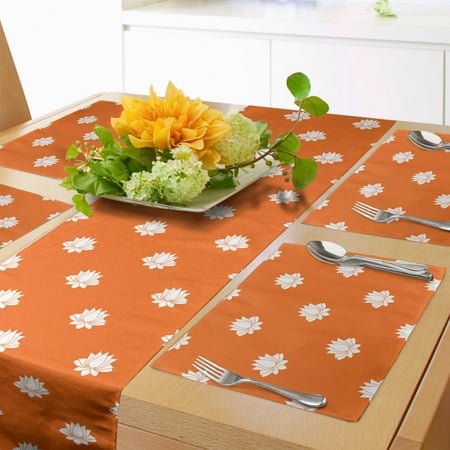

Orange and White Table Runner & Placemats Japanese Lotus Flower Silhouettes Blossoming Spring Season Pattern Set for Dining Table Placemat 4 pcs + Runner 14 x90 Orange and White by Ambesonne