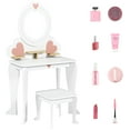 thumbnail image 3 of TLSUNNY Kids Princess Vanity Set, Make Up Table and Stool Play Set for Girls, Toddler Wooden Makeup Toys with 8 Pcs Accessories for Pretend Play, 3 of 9