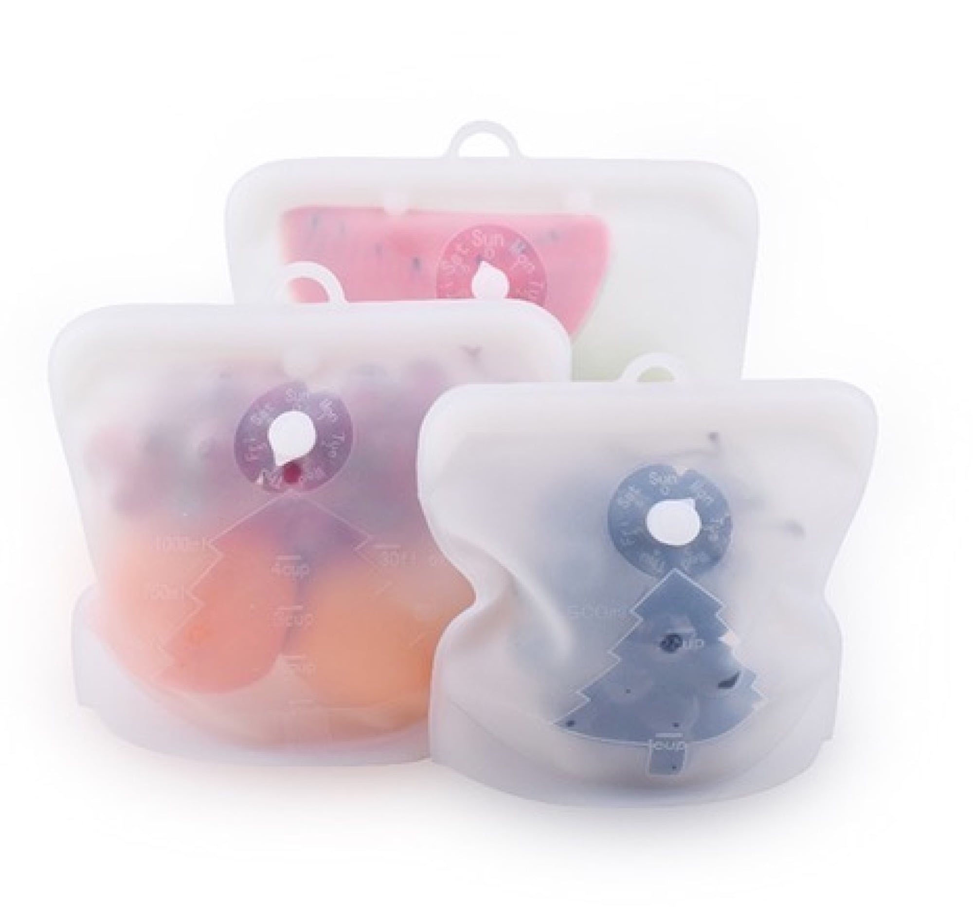Ecoberi Reusable Silicone Food Storage Bags - Cook, Store, Freeze, Microwave Safe, 16oz, 32oz, 48oz, Set of 3 (Clear)