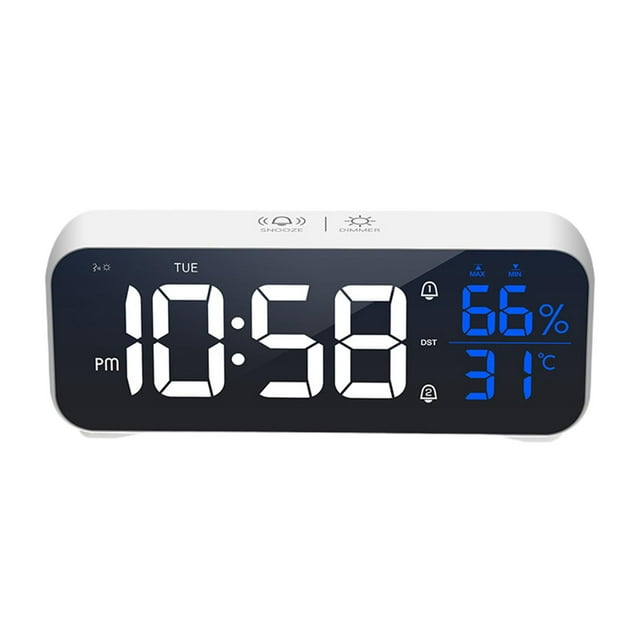 Portable Music Digital Clock USB Charging Port Dual Adjustable Brightness Desktop Clocks for Home Office Nightstand Living Room , White