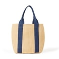 thumbnail image 1 of The Drop Tracy Bolso tote grande de paja con detalle de lona para mujer, paja natural/mezclilla, talla única, 1 of 5