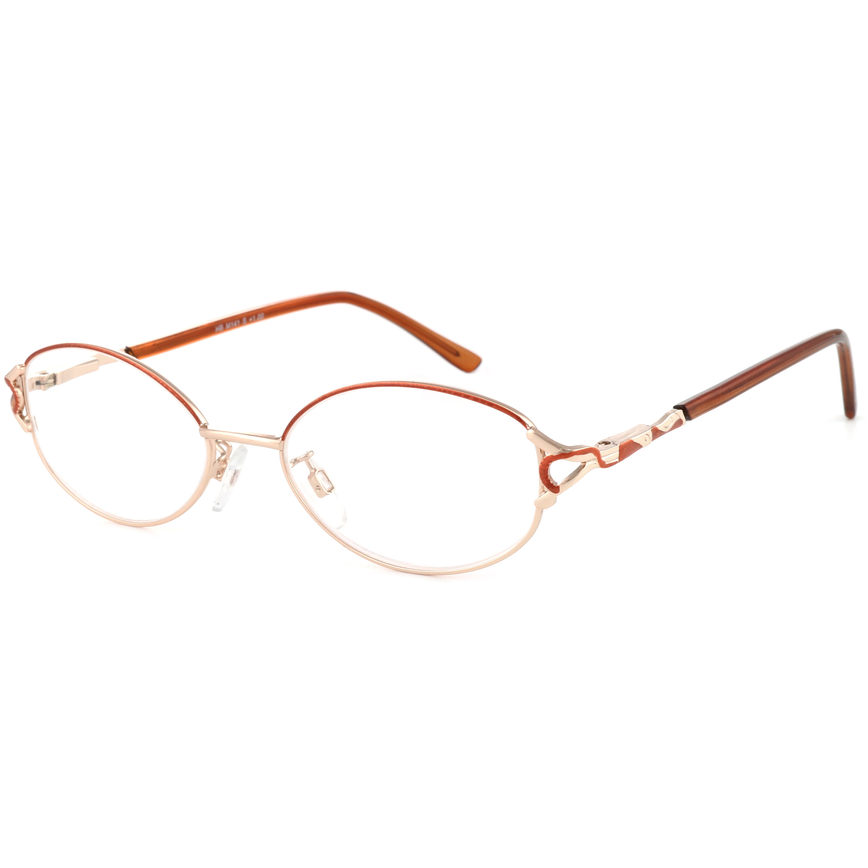 1PACK Gabii HBM141 Metal Rose Oval Women's Spring Hinge Reading Glasses W/Case +1.75