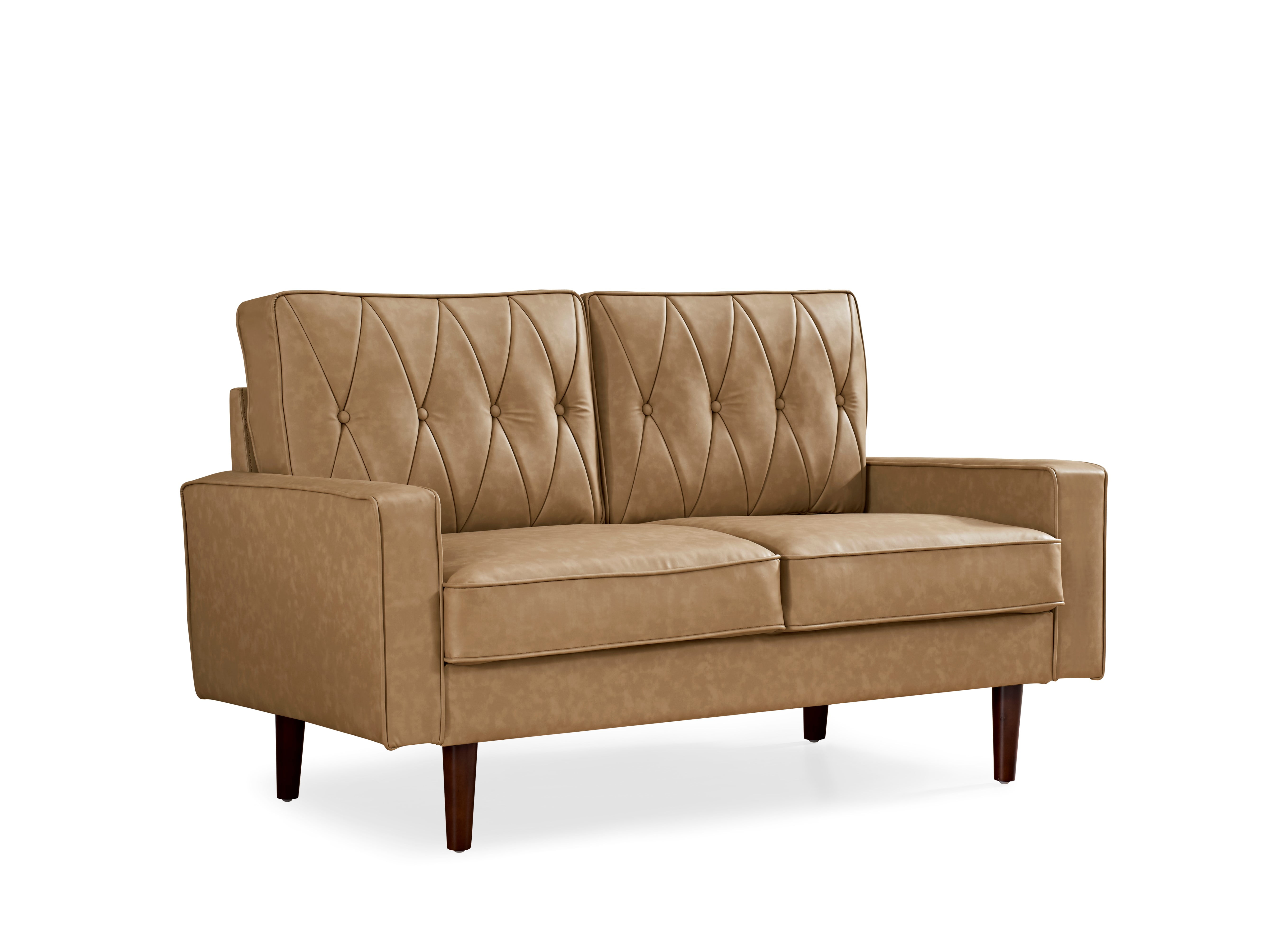 Uspridefurniture Acire 57.5" Faux Leather Cushion Back Loveseat, Camel