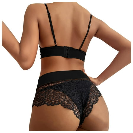 

PEASKJP Lingerie Set Pajamas Fashion Lace Hollow With Steel Lingerie Ring Women s Lace Bodysuit For Women Black X-L