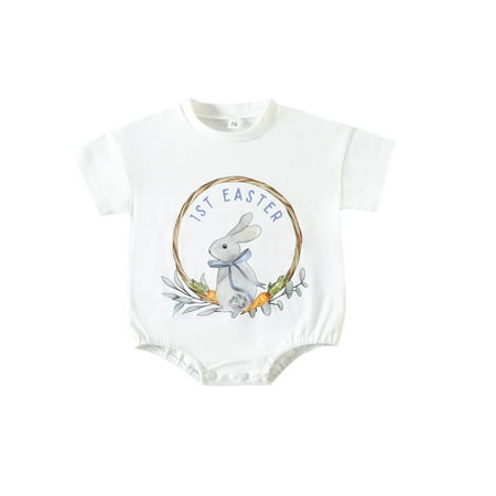 

Cotton Romper for Infant Toddler Toddler Kids Baby Girls Easter Fashion Cute Sweet Rabbit Print Short Sleeve Romper 12-18 Months