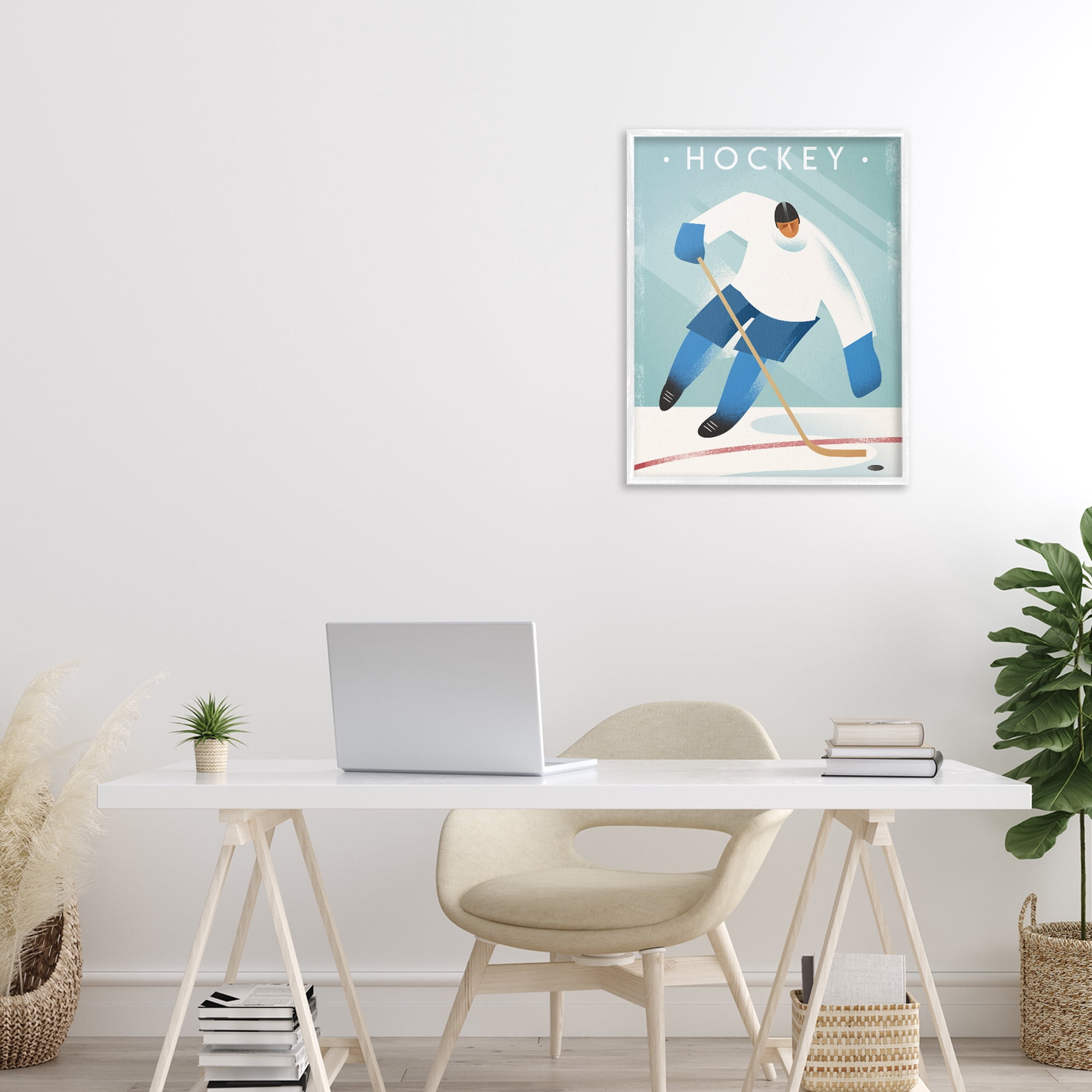 Stupell Industries Vintage Hockey Player White Framed Giclee Art, design by Martin Wickstrom