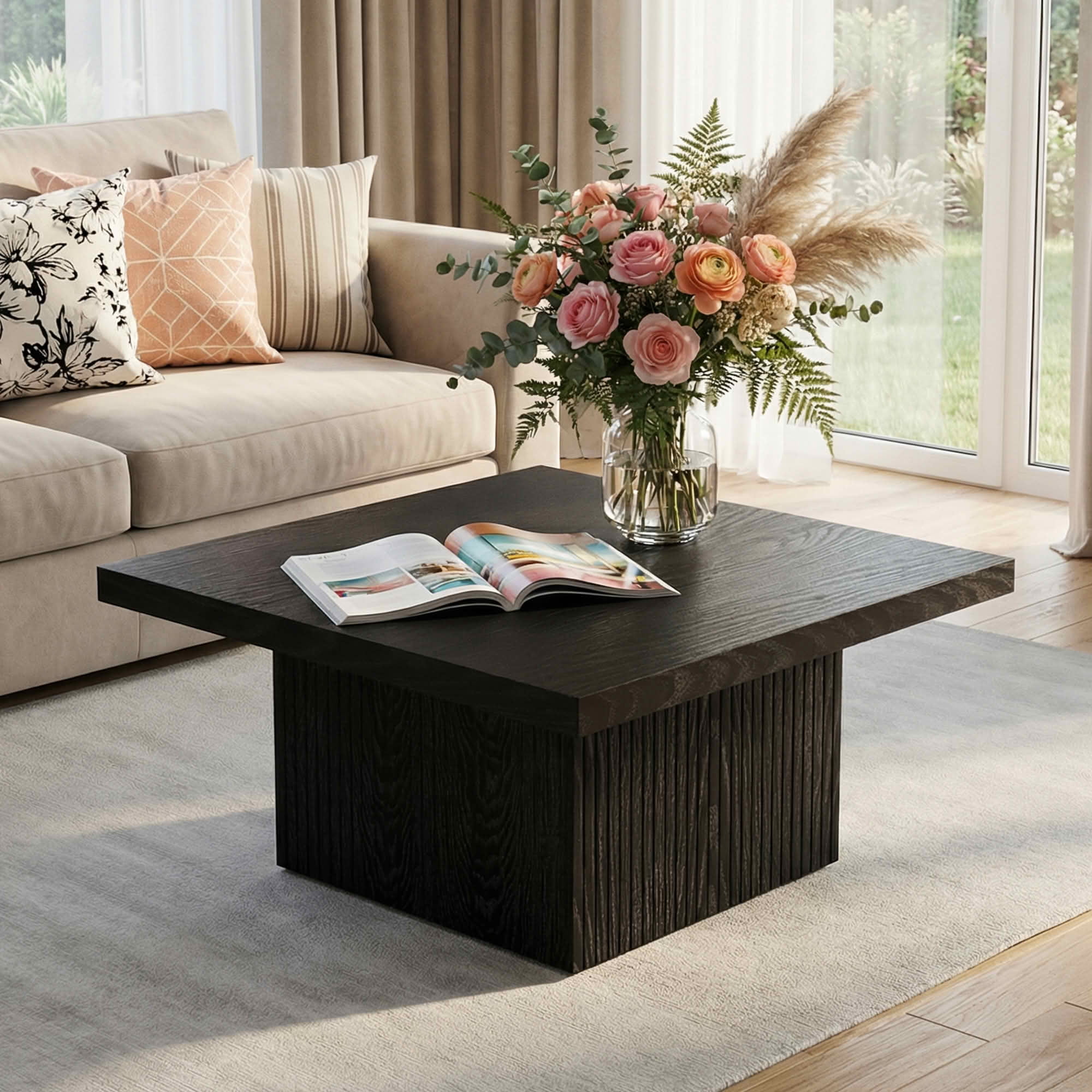MAYEETY 31.5 Inch Square Wooden Coffee Table Living Room Center Table