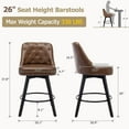 thumbnail image 2 of BENESKY Swivel Bar Stools Set of 2, Modern Counter Height Bar Stools with Back and Wood Legs, 26" H Seat Height Upholstered Barstools Bar Chair for Kitchen Island Home Bar, Leather Brown, 2 of 8