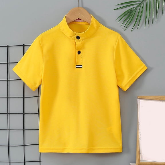 Ceisia Kids' Mandarin Collar Short Sleeve Polo Shirt Assorted Colors for Casual and Formal Wear Yellow 6 Years Gifts for Father