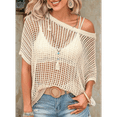 thumbnail image 3 of Womens Summer Scoop Neck Short Sleeve Hollow Out Knit Tops XL, 3 of 6
