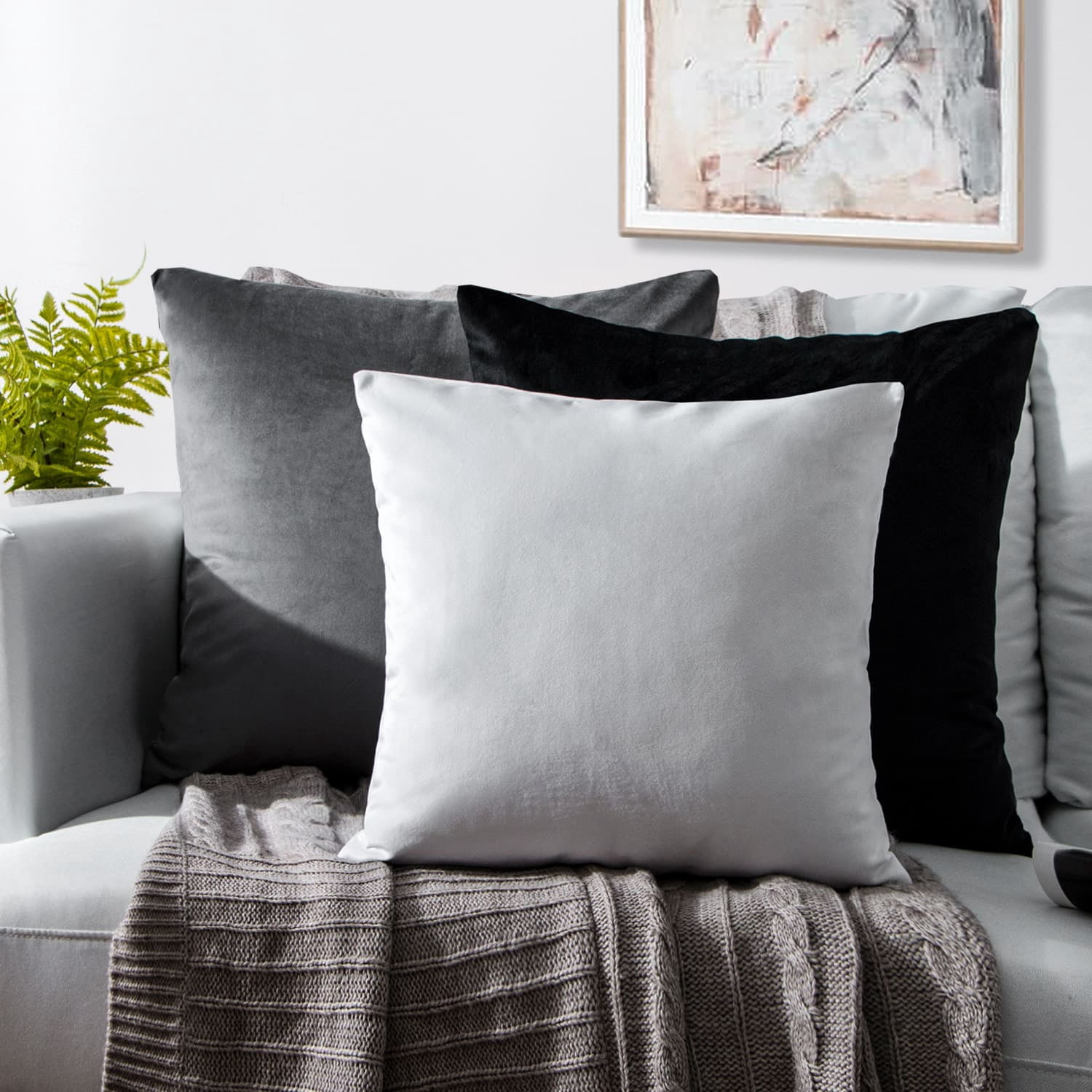 Phantoscope Soft Silky Velvet Decorative Throw Pillow Cover, 22" x 22", Dark Coffee, 2 Pack