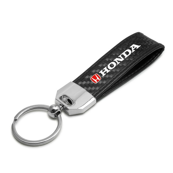 iPick Image for Honda Logo in Red Real Carbon Fiber Leather Strap Key Chain with Black stitching, Official Licensed