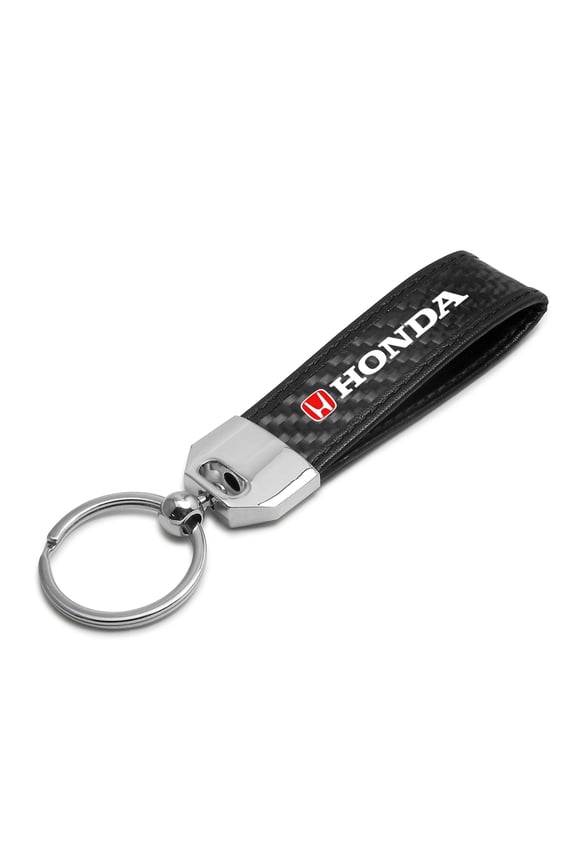 for Honda Logo in Red Real Carbon Fiber Leather Strap Key Chain with Black stitching, Official Licensed
