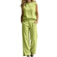 thumbnail image 3 of VBVC Women's 2 Piece Cotton-Linen Outfit Set,Sleeveless Tank Top and Wide Leg Pants For Women,Ladies Casual Summer Button Slit Loungewear with Pockets,Mint Green,S-2XL, 3 of 8