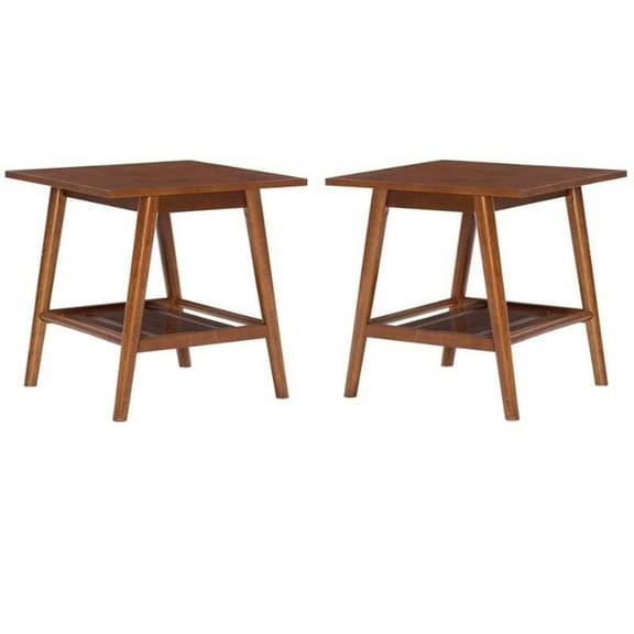 Home Square 2-Piece Furniture Solidwood End Table Set in Brown