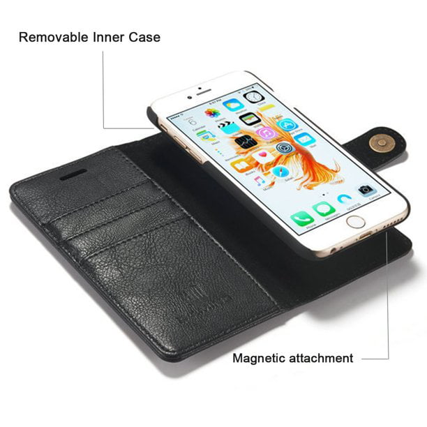 For SE 2022 / iPhone 8 7 Case, Mignova Genuine Leather Magnetic Closure Wallet Case Cover with kick stand, ID & Credit Card Pockets for Apple iPhone 8 7 2020 2022 4.7 inch - Black - Walmart.com