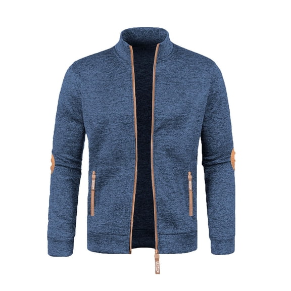 Men's Lightweight Fleece Full Zip Jacket Stand Collar Soft Warm Windproof Casual Coat with Zipper Pockets
