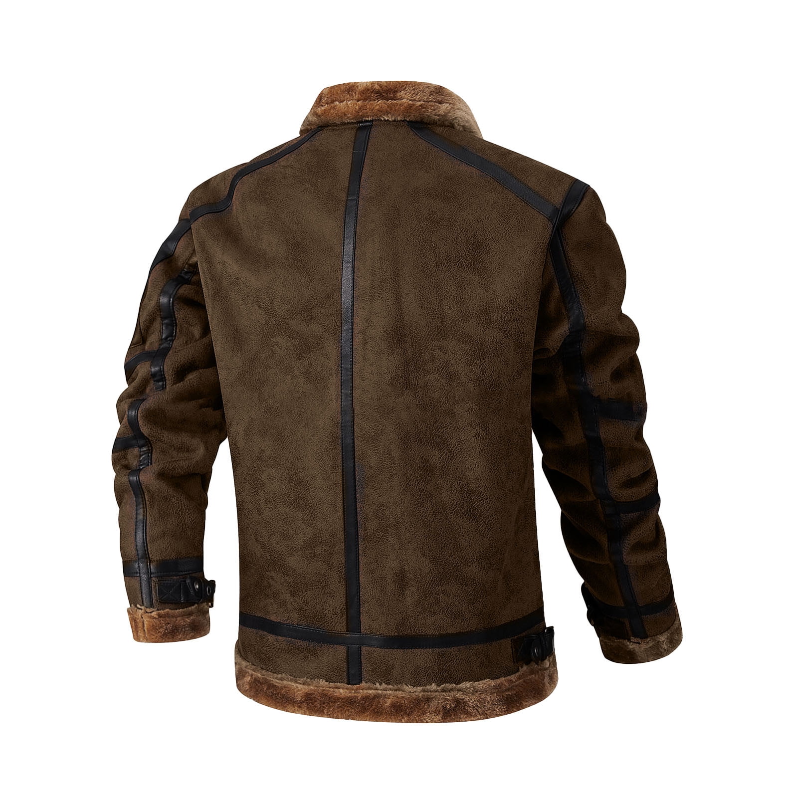Men's Lamb Wool Bomber Coat Faux Leather Sherpa Fleece Lined
