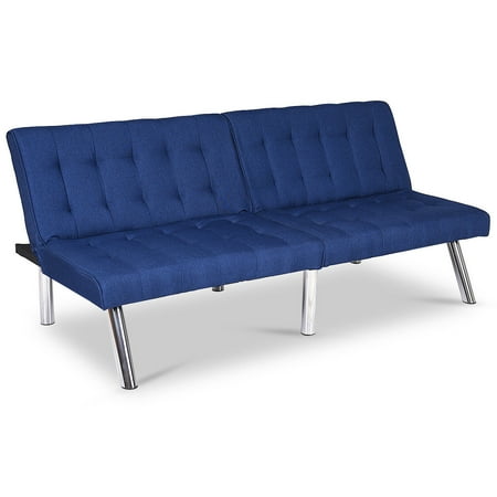 Ghp Navy Chrome Metal Legs Wood Linen Sponge Contemporary Futon Sofa Bed Furniture