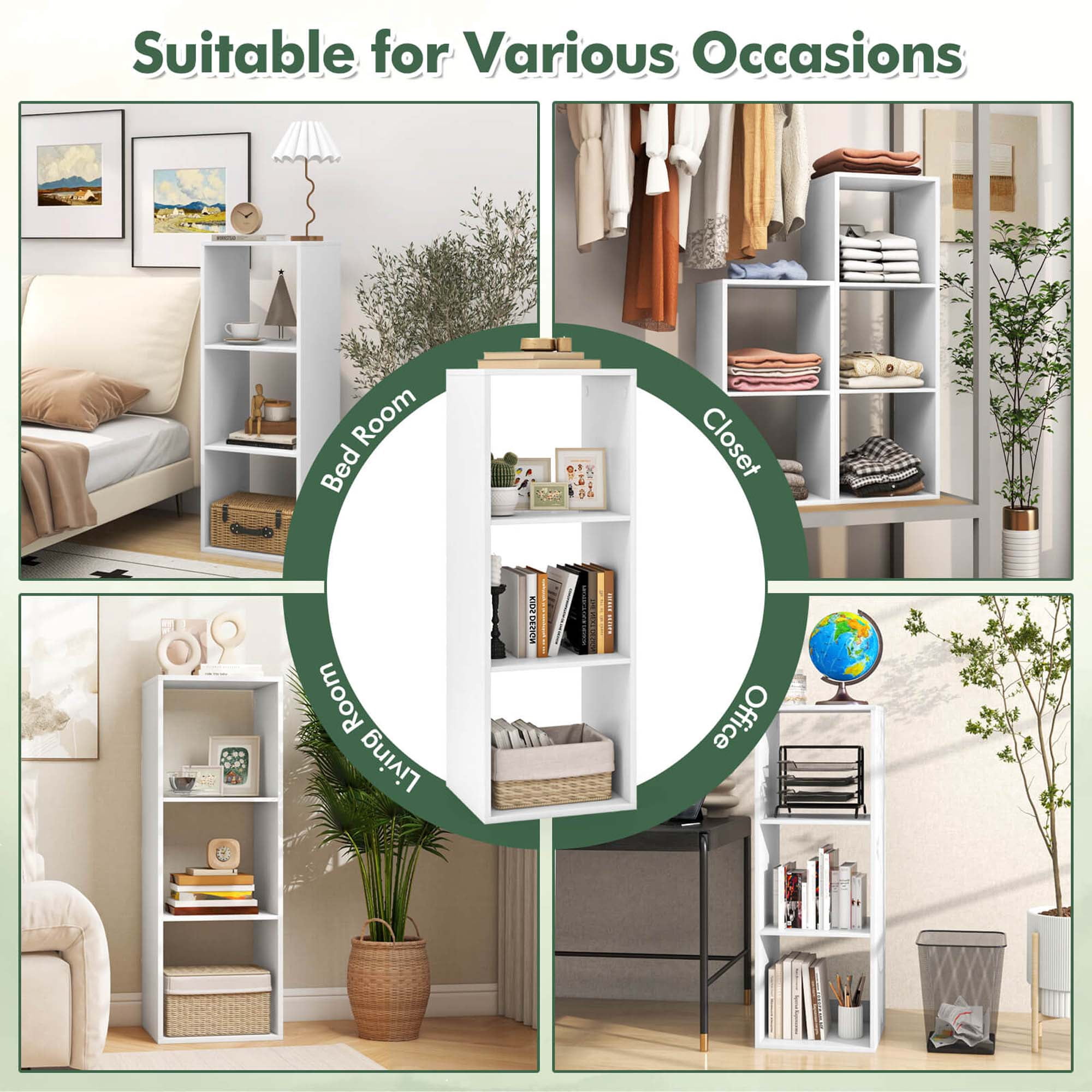 Costway 3-Cube Bookcase Open Back Bookshelf with Anti-tip Kit Modern Style Organizer