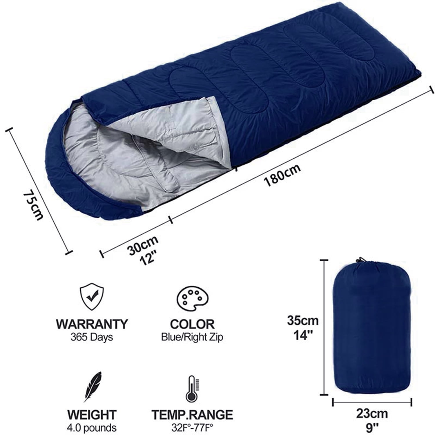 eYotto 83" Sleeping Bag, Camping Waterproof Lightweight Sleeping Bag for Adult, Camping Gear Equipment for Travel Camping Picnic Climbing (Navy Blue, 41℉- 68 ℉)