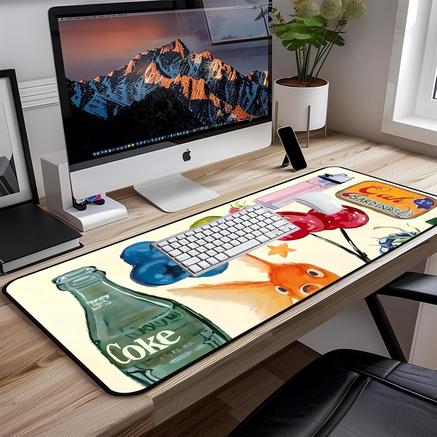 Cute Vibrant Deskpad, Patterned Collage Desktop Mouse Pad XXL, Beige Large Gaming Keyboard Pad,Funny Extra Large Desk Mat, Laptop pad, Home Office Desk Decor Aesthetic for Women 31.5"X15.7"