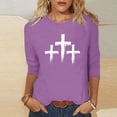 thumbnail image 2 of successthop Easter Clothes Women Cross Print Casual 3/4 Sleeve Holiday T Shirt Crewneck Tops Summer Vacation Clothes M, 2 of 6