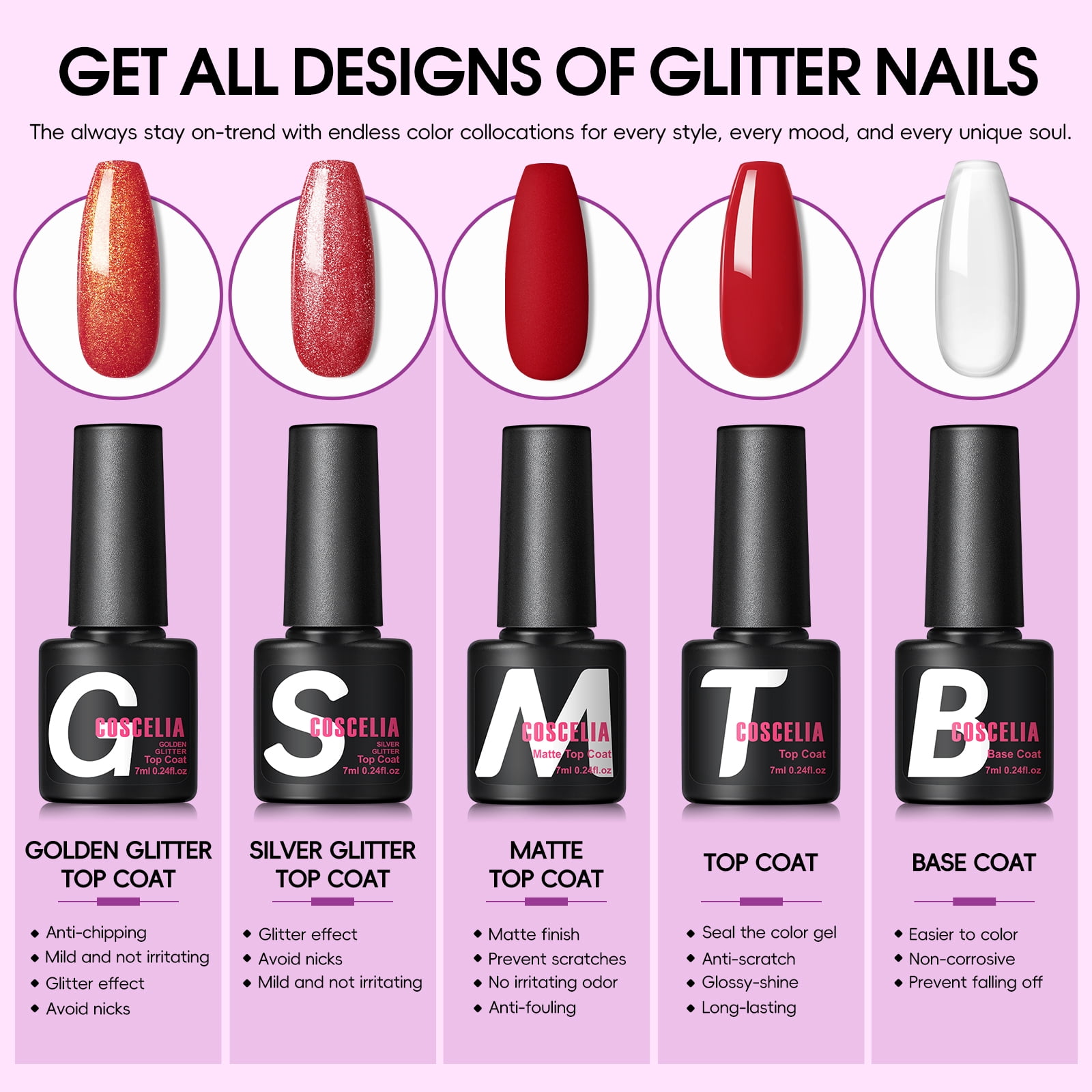 COSCELIA Gel Nail Kit with U V Light Starter Kit 20 Colors Gel Nail Polish Multi-Type Top Base Coat Nail Art Decorations Gel Manicure Nail Kit Gifts for Women