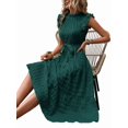 thumbnail image 3 of Women'S Ruffle Sleeve Stand Collar Maxi Dress A-Line Hem Ruffled Summer Casual Belted Dress Dark Green S, 3 of 9