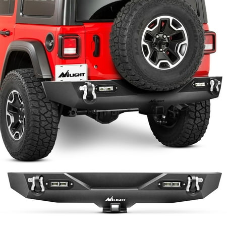 Nilight JK-57A Rear Compatible for 18-19 Jeep Wrangler JL,Rock Crawler Bumper with Hitch Receiver & 2X Upgraded 40W LED Lights Off Road Textured Black