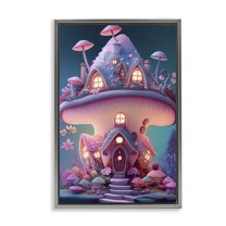 Stupell Industries Mystical Mushroom House Town & City Painting Gray Floater Framed Art Print Wall Art, 21 x 31