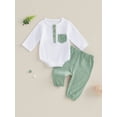 thumbnail image 4 of Baby Toddler Boys 2PCS Outfit 0 3 6 12 18 Months Long Sleeve Crew Neck Contrast Color Romper Solid Color Pants Clothing Sets, 4 of 9